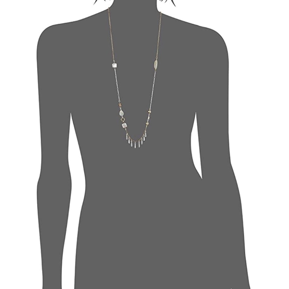 LUCKY BRAND Mother of Pearl & Amazonite Dyed Jade Two-Tone Necklace NWT - Picture 6 of 8